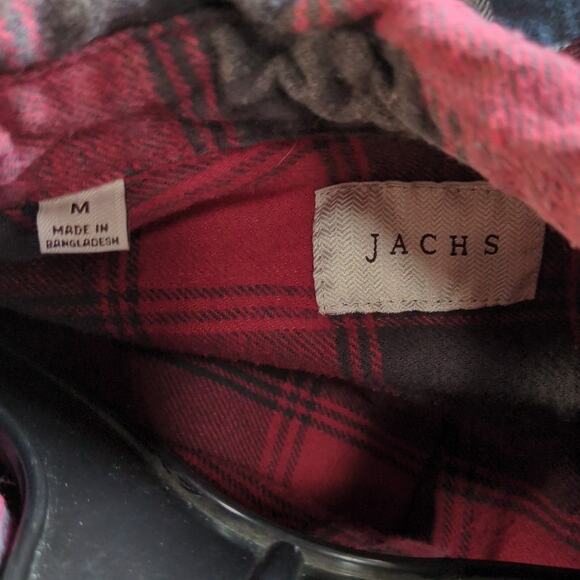 JACHS Crop Flannel Shirt Mens M Red Plaid Button Down Grunge Retro Y2K - Picture 5 of 7